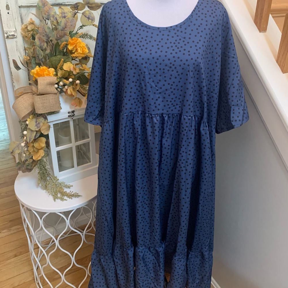 Miss look 4Xl blue polka dot dress